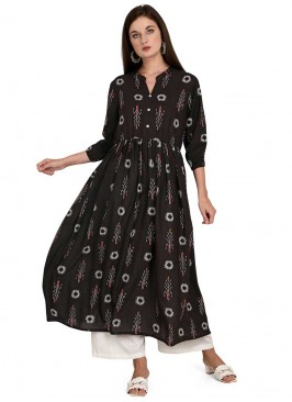 Brown Color Rayon Printed Kurti Set