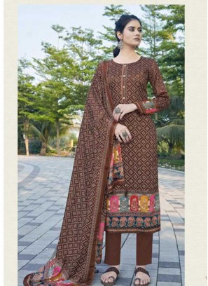 Brown Color Satin Printed Suit