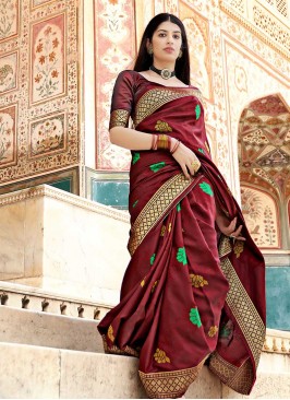 Brown Color Satin Silk Saree