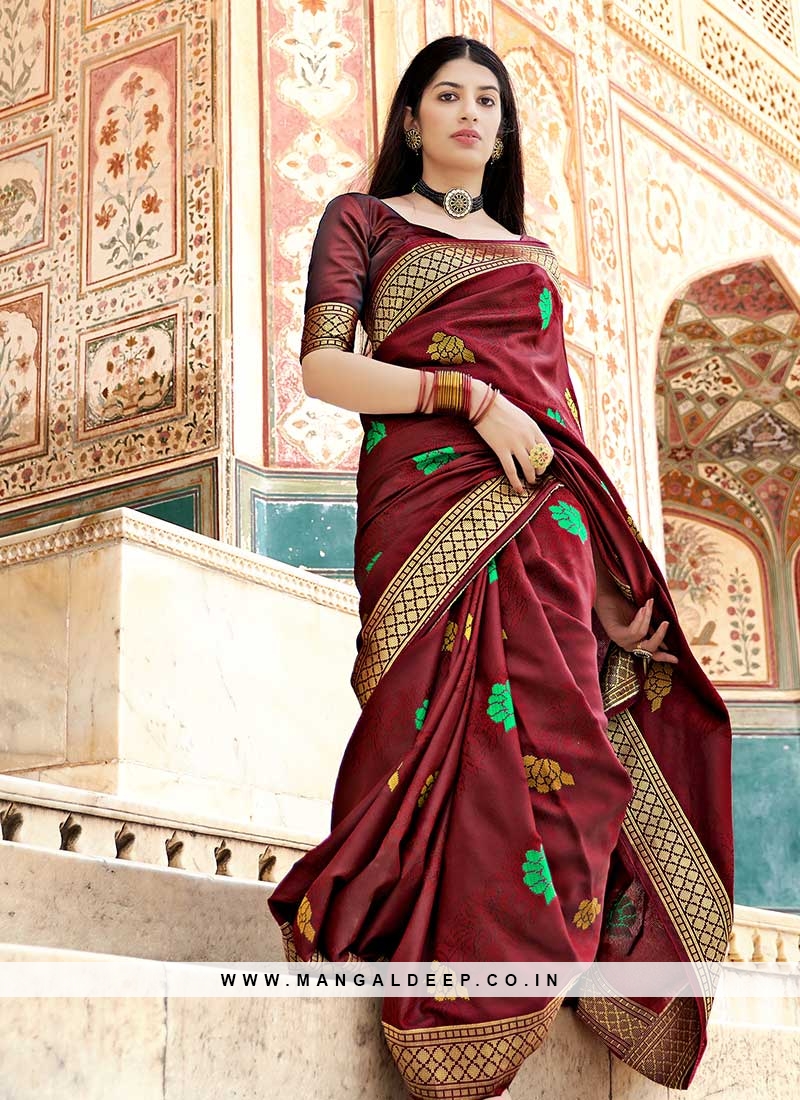 Brown Color Satin Silk Saree