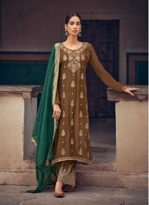 Brown Color Silk Embroidered Salwar Kameez