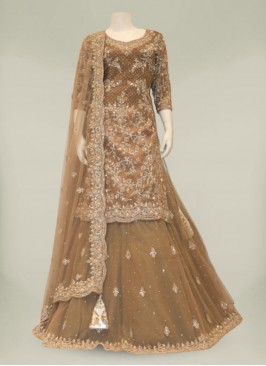 Brown Color Silk Hand Work Sharara Dress Fro Ladies