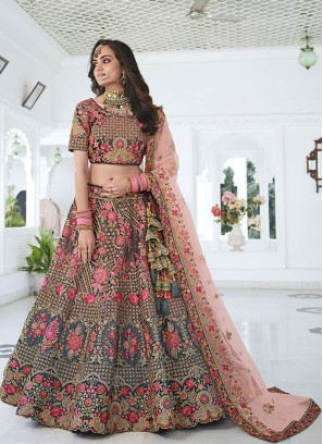 Brown Color Thread Work Bridal Lehenga