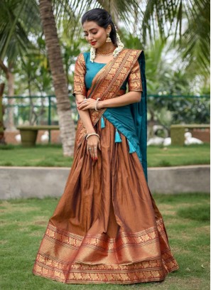 Brown Cotton Mehndi Lehenga Choli