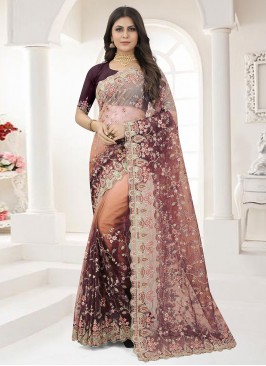 Brown Embroidered Festival Classic Designer Saree