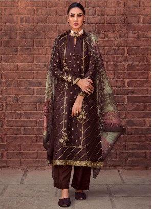 Brown Embroidered Long Length Salwar Kameez