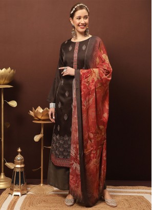 Brown Embroidered Palazzo Salwar Kameez