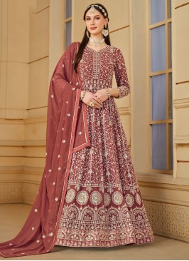 Brown Embroidered Trendy Salwar Kameez