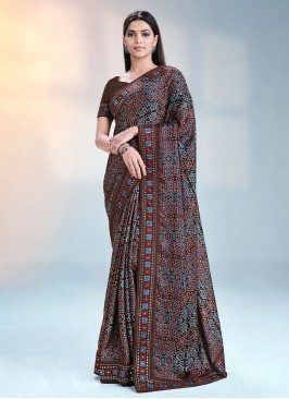 Brown Embroidered Wedding Designer Saree