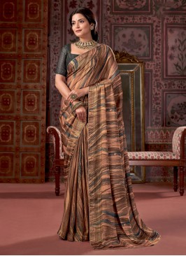 Brown Fancy Fabric Party Trendy Saree