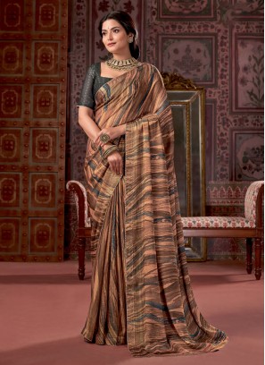 Brown Fancy Fabric Party Trendy Saree
