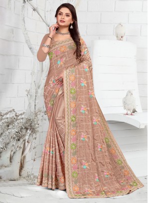 Brown Faux Crepe Classic Saree