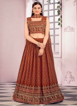 Brown Georgette Mehndi Readymade Lehenga Choli