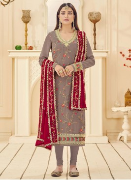 Brown Georgette Party Churidar Salwar Suit