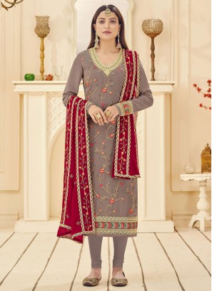 Brown Georgette Party Churidar Salwar Suit