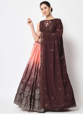 Brown Mehndi Silk A Line Lehenga Choli