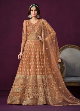 Brown Net Anarkali Salwar Kameez