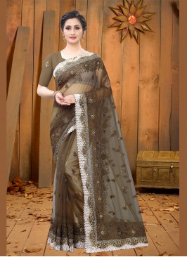 Brown Net Classic Saree