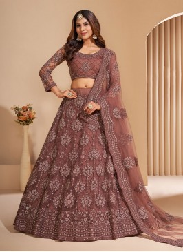 Brown Net Stone A Line Lehenga Choli