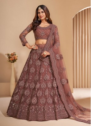 Brown Net Stone A Line Lehenga Choli