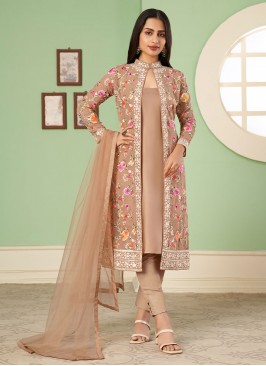 Brown Party Jacket Style Salwar Kameez