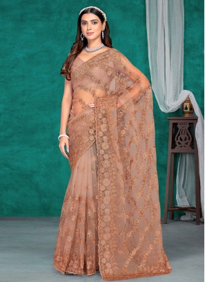 Brown Party Net Trendy Saree