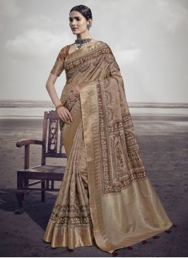 Brown Party Silk Contemporary Style Saree