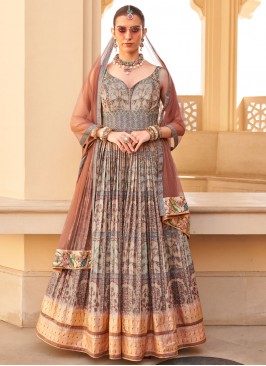 Brown Party Silk Readymade Gown