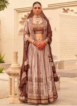 Brown Reception Silk Readymade Lehenga Choli