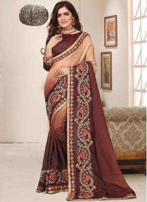 Brown Resham Art Silk Trendy Saree