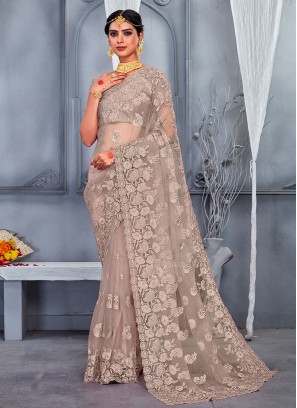 Brown Sangeet Net Classic Saree