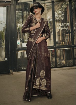 Brown Satin Classic Saree