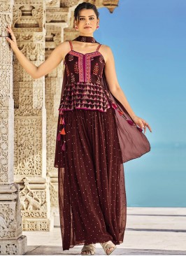 Brown Silk Ethnic Motifs Top With Palazzo