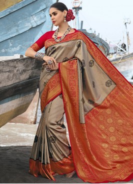 Brown Silk Weaving Saree