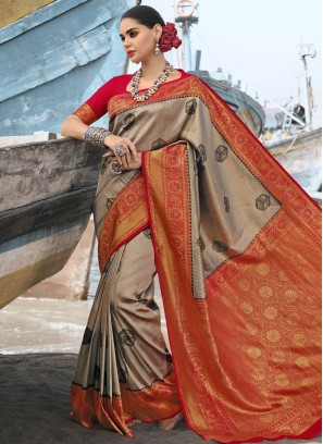 Brown Silk Weaving Saree