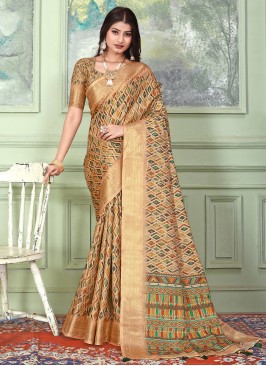 Brown Tussar Silk Weaving Trendy Saree