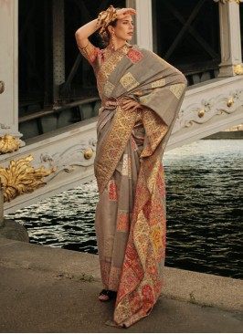 Brown Weaving Handloom silk Contemporary Saree
