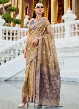 Brown Woven Silk Classic Saree