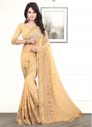 Brown Zari Georgette Contemporary Saree