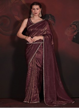 Burgundy Chiffon Zircon Trendy Saree