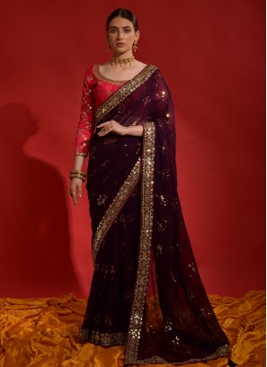 Burgundy Color Trendy Saree