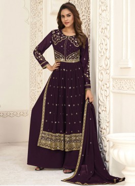 Burgundy Embroidered Sangeet Trendy Salwar Kameez