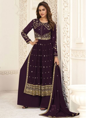 Burgundy Embroidered Sangeet Trendy Salwar Kameez