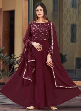 Burgundy Mirror Georgette Floor Length Salwar Kameez