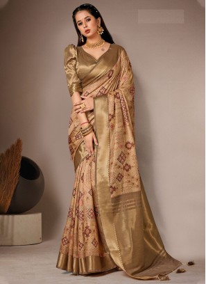 Capricious Beige Bhagalpuri Silk Trendy Saree