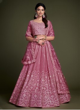 Capricious Pink Sequins Georgette Lehenga Choli