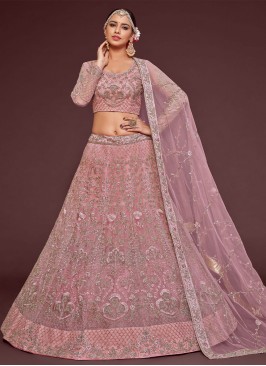 Capricious Pink Thread Net A Line Lehenga Choli