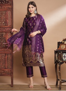 Capricious Purple Jacquard Work Salwar Kameez