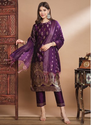 Capricious Purple Jacquard Work Salwar Kameez