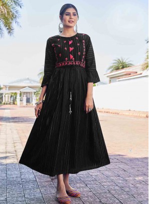 Capricious Rayon Black Embroidered Designer Kurti